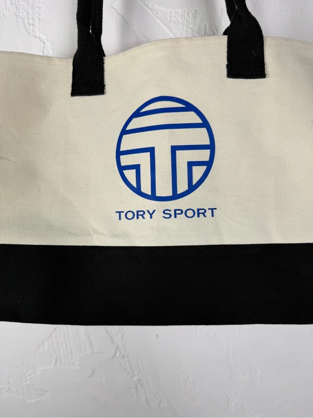 Tory Sport Cream and Black Canvas with Blue Logo Shopping Tote - NWOT 11.5 X 17